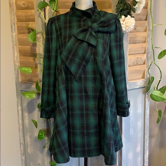 Chicwish green plaid swing jacket with large bow - Picture 1 of 15
